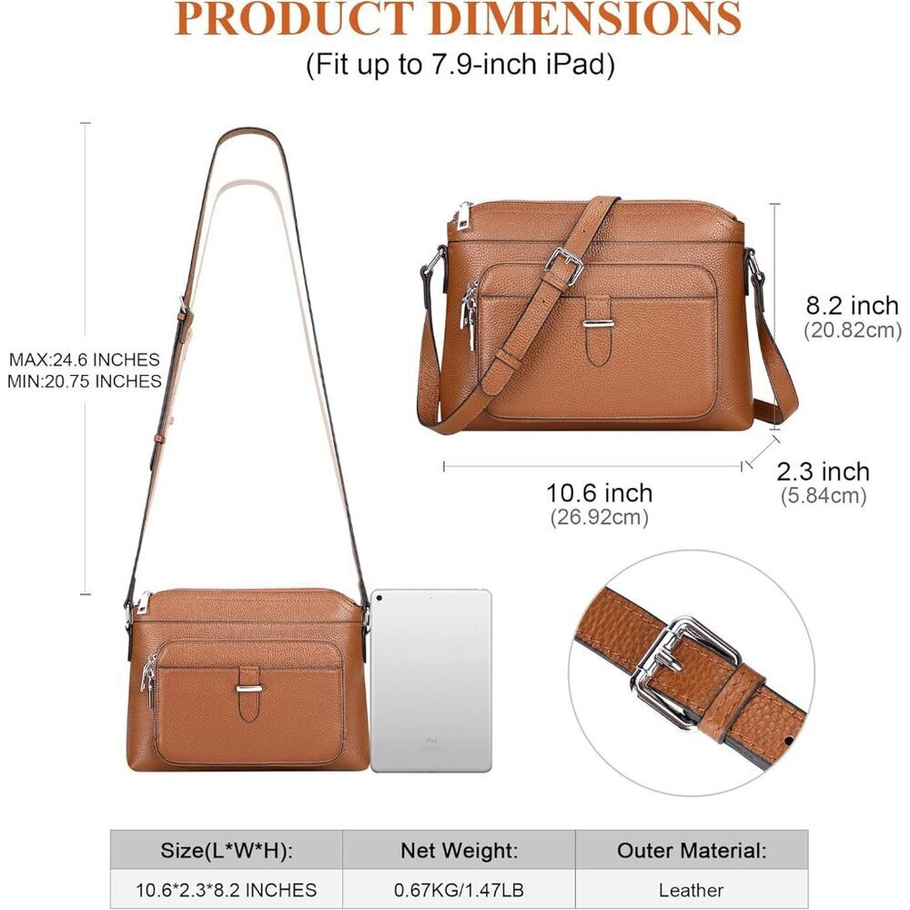 Genuine Leather Crossbody Brown New Bag for Women Small Handbag with Card Slots - Picture 6 of 8